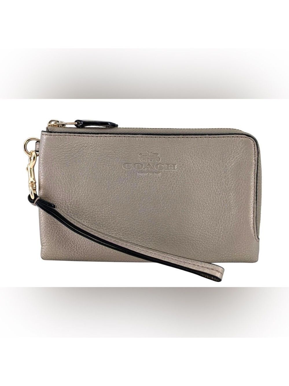 Coach F64130 Double Corner Zip Metallic Bronze Leather Wristlet Pouch